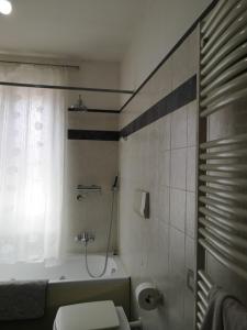 uma casa de banho com um WC e um chuveiro. em Appartamento La Rondine em Pesaro