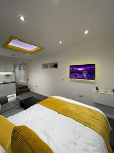 a bedroom with a large bed in a room at Balco Sherwood Studio in Nottingham