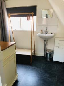 a small bathroom with a sink and a toilet at Beachhouse SeaBreeze in Noordwijk