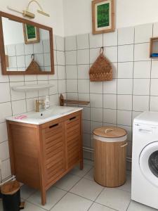 a bathroom with a sink and a washing machine at TANGO appartement de charme calme lumineux 75m2 6 personnes in Mulhouse