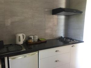 a kitchen with a stove and a counter top at Watermill Studios in Gordonʼs Bay