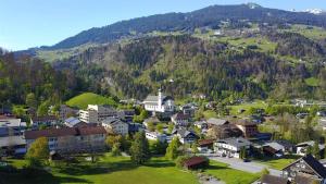 an aerial view of a small village in the mountains at Haus Habit in Schruns