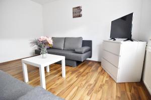 een woonkamer met een bank en een tafel met een tv bij 3 Room Apartment in Hellenthal in Hellenthal