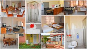uma colagem de fotos de diferentes tipos de casas em Reef Holiday Apartments em Anse aux Pins