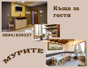eine Collage mit Fotos eines Restaurants mit Tischen und Stühlen in der Unterkunft Villa Murite in Saparewa Banja