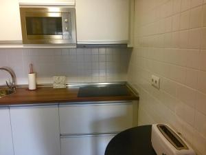 uma pequena cozinha com um lavatório e um micro-ondas em Apartamentos Arcos Costa Cálida em Águilas