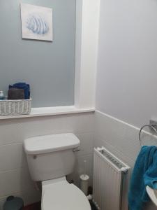 bagno con servizi igienici bianchi e radiatore di The Granary at Tinto Retreats, Biggar is a gorgeous 3 bedroom Stone cottage a Wiston