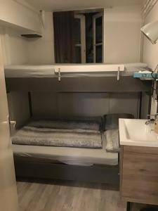 Cette chambre comprend 2 lits superposés et un lavabo. dans l'établissement Halte71, à Zandvoort