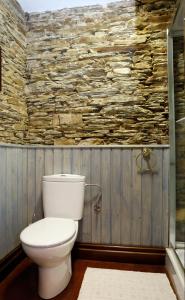 a bathroom with a toilet and a stone wall at CASA SAVIOR in Lourenzá