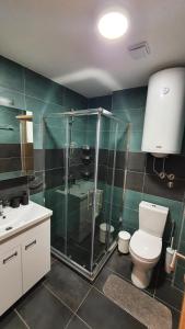 um banheiro com box de vidro e vaso sanitário em Relax apartment Koaponik em Kopaonik