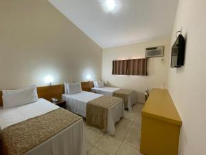 a hotel room with two beds and a television at IPÊ PARK Convention Hotel in Sao Jose do Rio Preto