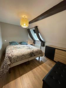 a bedroom with a bed and a window at Appartements chez Delphine et Guillaume au coeur de Semur en Auxois in Semur-en-Auxois