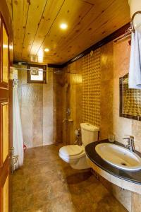 a bathroom with a toilet and a sink at Himalaya Darshan Resort in Kausani