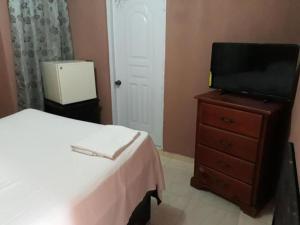 a bedroom with a bed and a television on a dresser at Apartahotel Next Nivel - Queen room with Ac in Punta Cana
