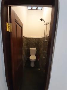 een badkamer met een toilet en een douche bij Ndalem Treko Homestay in Magelang