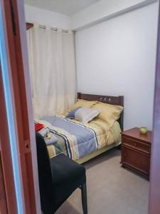 ein Schlafzimmer mit einem Bett, einem Stuhl und einem Tisch in der Unterkunft Full apartment independent entrance, services included in Lima