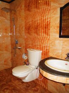 a bathroom with a toilet and a sink at Himalaya Darshan Resort in Kausani