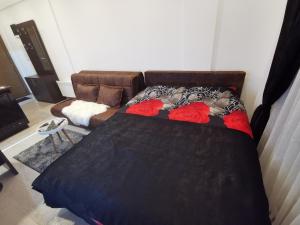 un divano con due cani sdraiati su di esso in un soggiorno di Kopaonik apartmani NR a Kopaonik