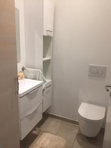 un bagno bianco con un water e un lavandino di Bramming city privat gæstehus a Bramming