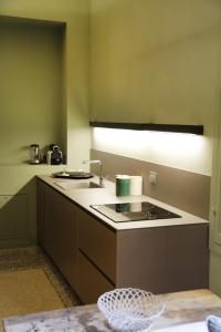 uma cozinha com um lavatório e uma bancada em Atelier Pallavicini Suites em Bolonha
