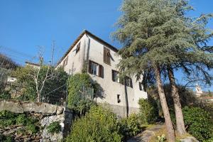 Una casa blanca con un árbol delante. en La Casa della nonna, en Vessalico