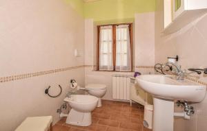 Baño blanco con lavabo y aseo en Agriturismo Fattoria La Piastra CASTAGNO, en Pian degli Ontani