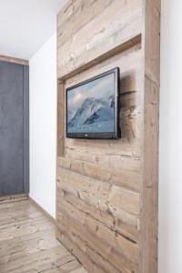 TV en una pared de madera en una habitación en Apartment Katharina, en Brandberg