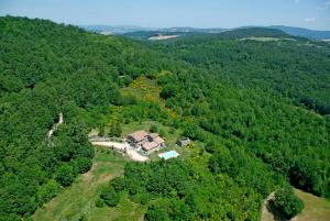 uma vista aérea de uma casa no meio de uma floresta em B&B al Pozzolone em Montieri