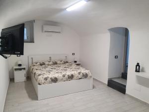 um quarto com uma cama e uma televisão de ecrã plano em MASSERIA ALWAYS em Boscoreale