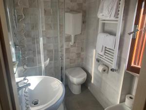 a bathroom with a sink and a toilet and a shower at Hotel Marchina in Brescia