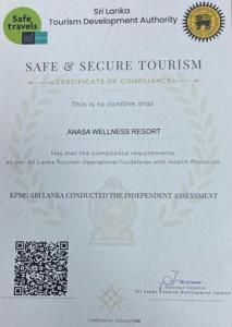 Certifikát, hodnocení, plakát nebo jiný dokument vystavený v ubytování Anasa Wellness Resort