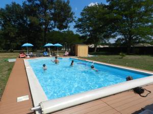 un gruppo di persone in una piscina di Chambres d'Hôtes L'Hermitage ad Anzex