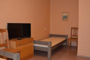 a small room with a bed and a flat screen tv at K15HOSTEL guest apartments in Kobela