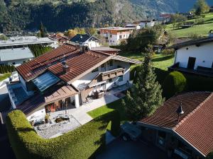 an aerial view of a house in a village at Auszeit-Oetztal in Sautens