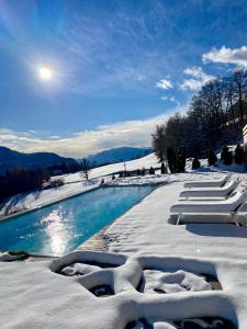 una piscina con nieve en el suelo en Pippos Mountain Lodge, en Soprabolzano