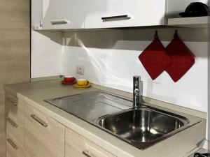 a kitchen sink with two red mitts above it at Narnia Loft in Narni +5 photos