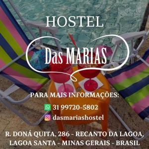 a poster for aikiikiiki mas parties in a beach chair at Das Marias Hostel in Lagoa Santa