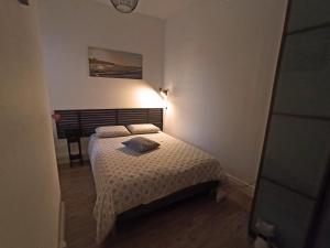 ein kleines Schlafzimmer mit einem Bett in einem Zimmer in der Unterkunft Bel appartement indépendant centre de Magny-Cours avec parking in Magny-Cours