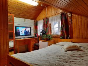 a bedroom with a bed and a flat screen tv at White Villa in Tallinn