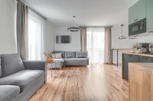 sala de estar con sofá y cocina en Apartament 700 Apartamenty No. 1 Stare Miasto, en Szczecin