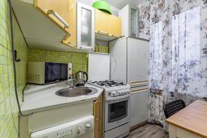 モスクワにあるStandard Brusnika Apartments on Babushkinskayaの小さなキッチン(シンク、コンロ付)