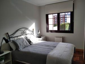 Un dormitorio con una cama grande y una ventana en JARDINES DE VINJOY en Oviedo