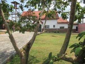 a view of a house from behind some trees at Villa à Odza borne 12 Aéroport a 10min in Yaoundé