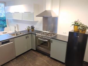 a kitchen with a stove and a sink at Vakantiewoning 'De Vlaamse Aap' in Dilsen-Stokkem
