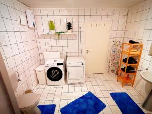 a small bathroom with a washing machine in it at Ferienwohnung an der Dhron in Neumagen-Dhron