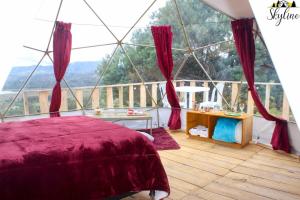 a bedroom with a large glass tent with a bed at Skyline Glamping Guasca in Guasca