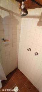 a bathroom with a tiled shower with skulls on the wall at Lavanda Centro Histórico de Querétaro in Querétaro