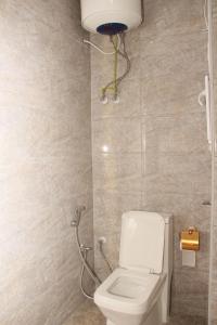 a bathroom with a toilet and a shower at فندق زيلامسي in Ţarīf