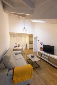 - un salon avec un canapé et une télévision dans l'établissement Apartamentos Centro Llanes, à Llanes