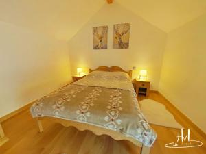 a bedroom with a bed with two lamps on it at Chalet des Chauproyes in Ventron